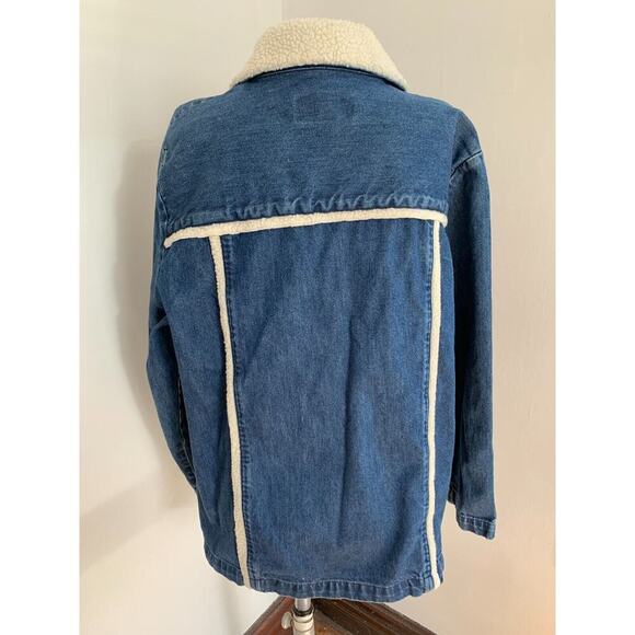 VTG Blue Denim Chore Jacket Coat Sherpa Shearling Womens XL Button Western Jean - Picture 5 of 8
